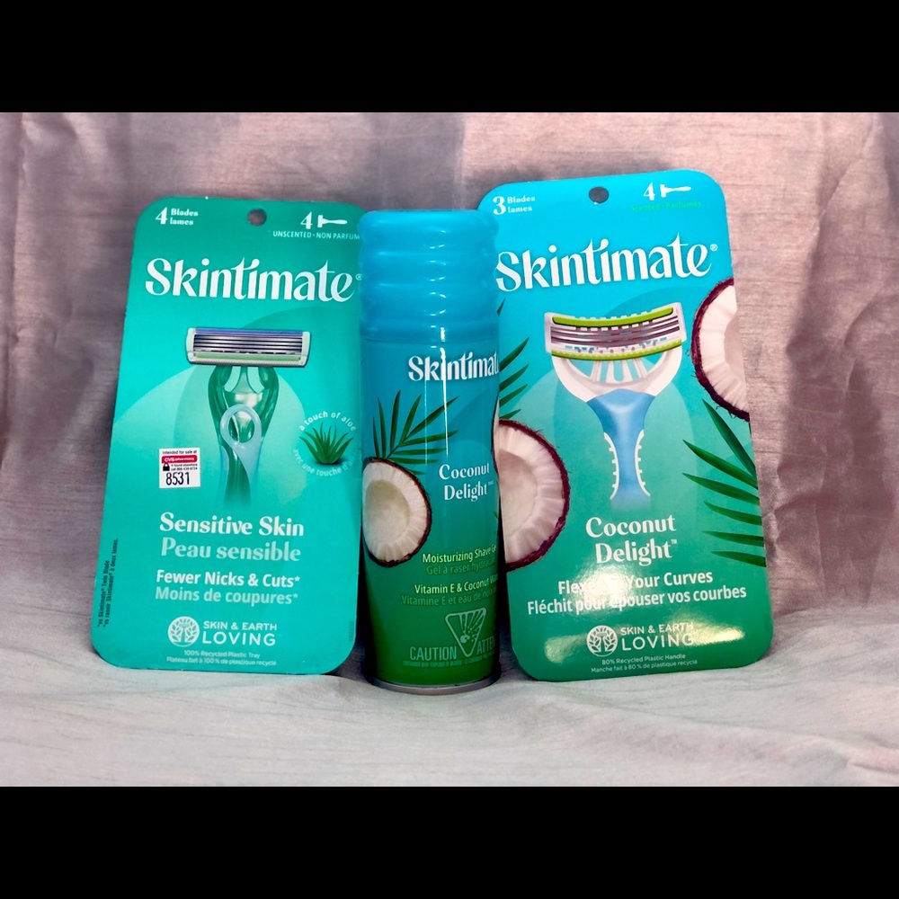 (2) Schick Skintimate Disposable Razors & (1) skintimate shave gel